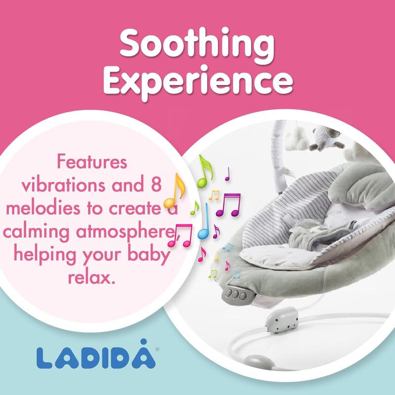 (77) LADIDA Soft Padded Grey Lamb Newborn Bouncer with Soothing Music and Vibration, Suitable for Newborns baby  bouncer baby  rocker baby  essentials babysleep  aid baby  cot 3