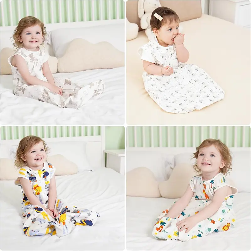 Baby Sleeping Bag, 0.5 Tog Sleeping Bag 6 to 18 Months, Sleeping Bag Baby with Adjustable Length 65-85cm, Soft Cotton Breathable Summer Infant Toddler sleeping bag, Animals Print 3
