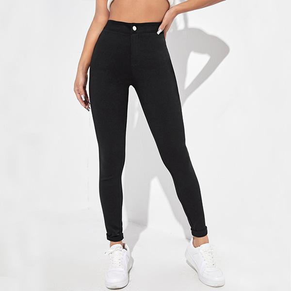 Elengatine Women's Trendy High Waist Black quality leggings,Solid Color Minimalist Skinny Pants, High Elasticity Slim Fit Trouser,Ladies Casual Clothing for Indoor Outdoor Wear Basic Comfort Bottom Comfortable jean shorts Womenswear Nylon Causal Style 2