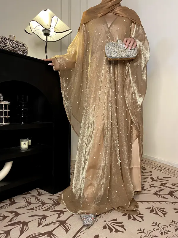 Star Light Abaya, Shiny abaya two-piece set, abaya cardigan and base layer dress 2