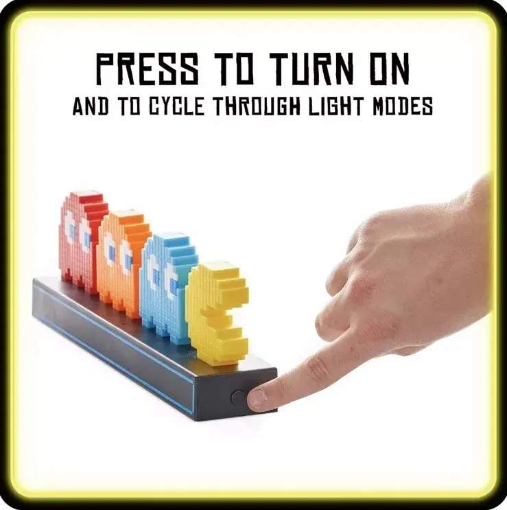 Pac-Man LED Night Light 3 Modes Colorful Pixel Game 3D Icon Light USB Rechargeable Anime Atmosphere Table Lamp Ornaments Toys 6