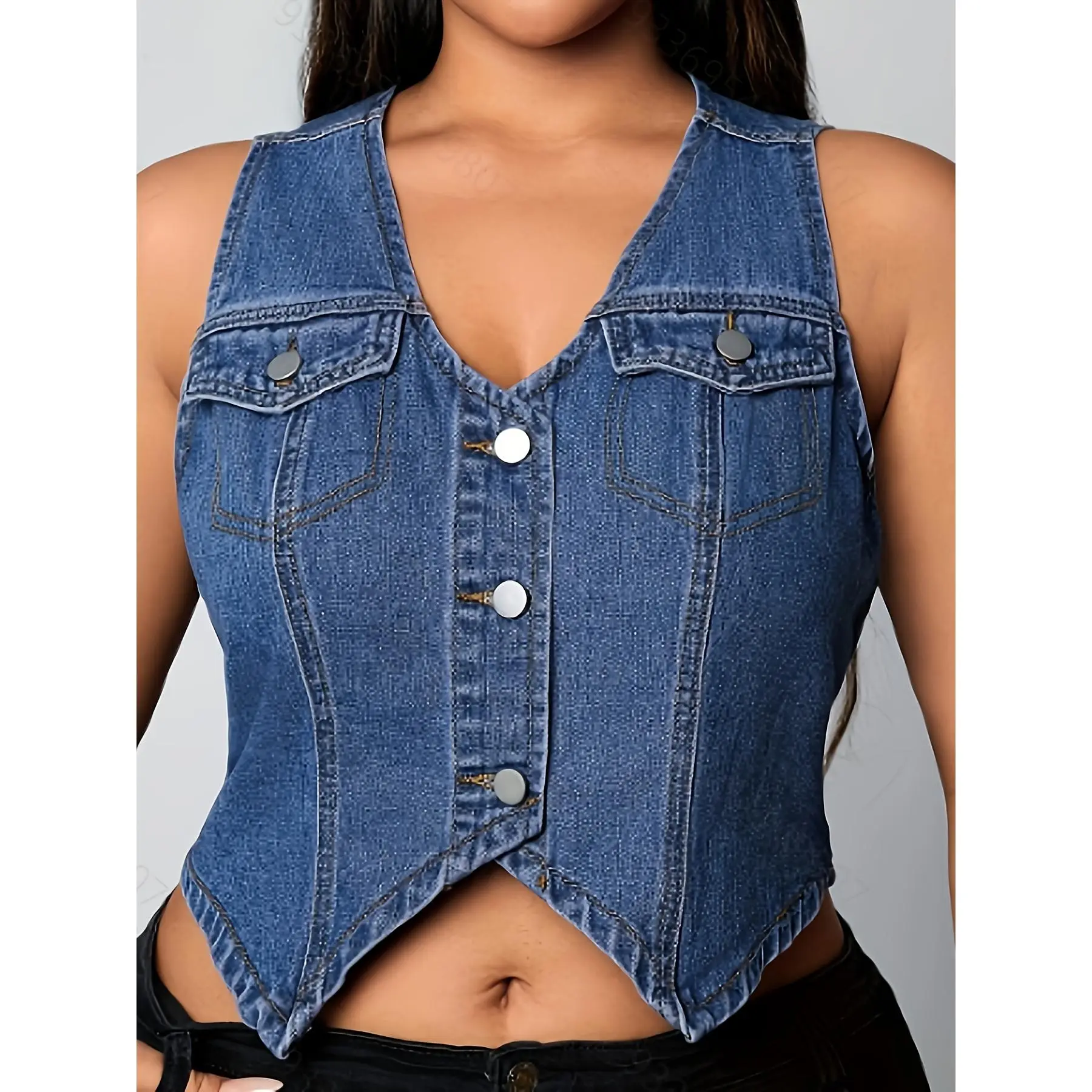 holiday outfits 2025 Fashionable And Versatile Sleeveless Short Denim Vest for Summer Wear. Womenswear Tops Comfort Basic Blue Minimalist Casual Fitted