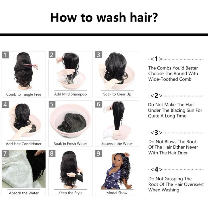 Product Introduction of Deep Wave 13x4 Lace Front Human Hair Wig for Women - Curly 13x6 Wet and Wavy Pre Plucked Hairline Bleach Knots, Natural Black Color 16