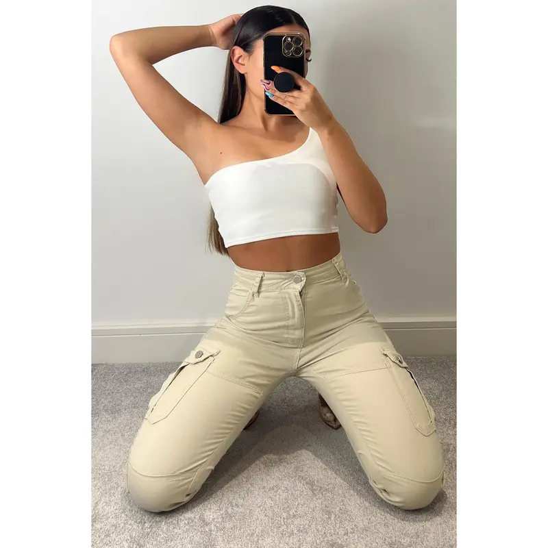 Liberty Beige Pocket Detail Skinny Cargo Trousers 2
