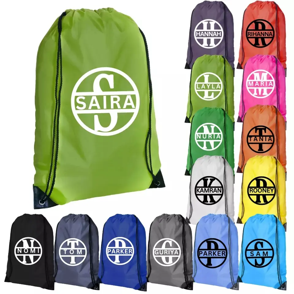 Personalised Drawstring Bag School PE Kit Sport Gym Customised Named College Bag