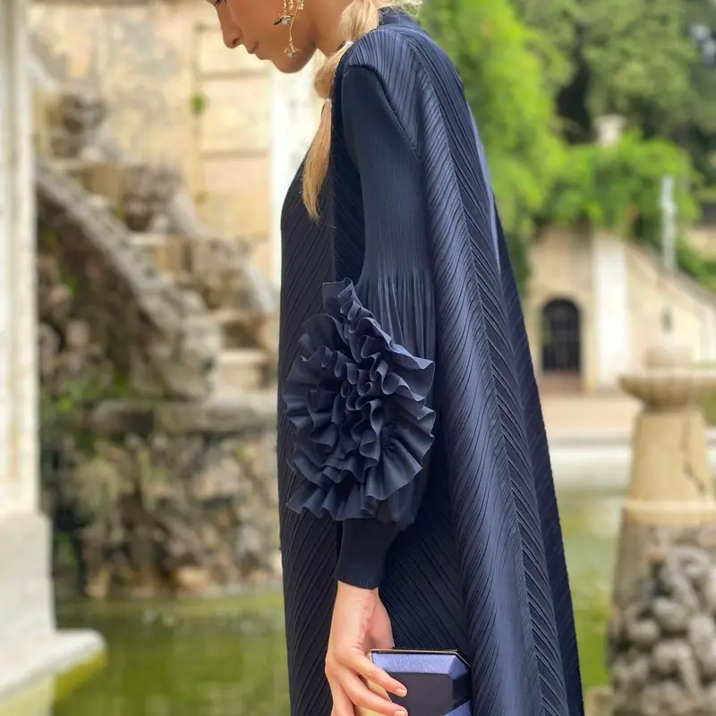 Maxi Pleaded Dress Abaya with Ruffle Sleeves ( sleeves are not see through) one size  6 to 14 size 7