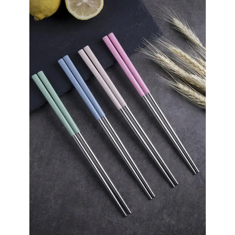 4pairs/set Stainless Steel Chopsticks, Color Block Chopsticks For Dining Cutlery Tableware Multicolor 0