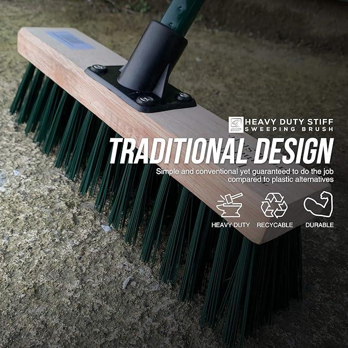 Heavy Duty Stiff Outdoor Yard Broom 11" Sweeping Brush with Metal Handle Comfortable 2