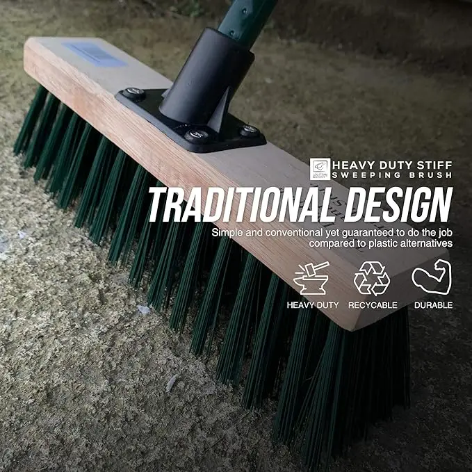 Heavy Duty Stiff Outdoor Yard Broom 11" Sweeping Brush with Metal Handle Comfortable 1