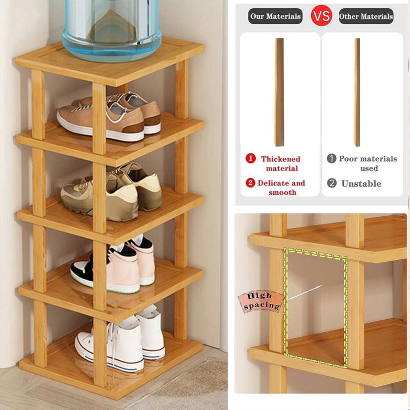 6 Tier Vertical Shoe Rack Tall Narrow Shelf Storage Organizer Slim Shoe Tower UK Bamboo Metal 8