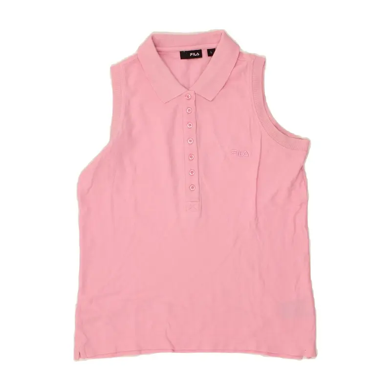 Pre-Owned Vintage FILA Womens Sleeveless Polo Shirt UK 14 Large Pink Cotton 1