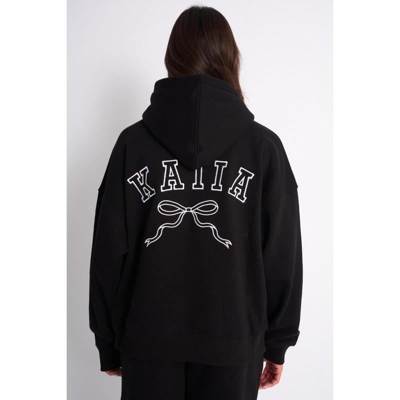 Kaiia Bow Embroidered Oversized Hoodie Black & White 1