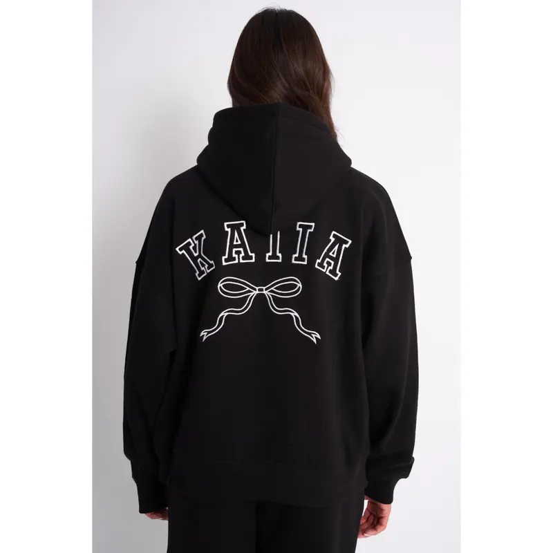 Kaiia Bow Embroidered Oversized Hoodie Black & White 1