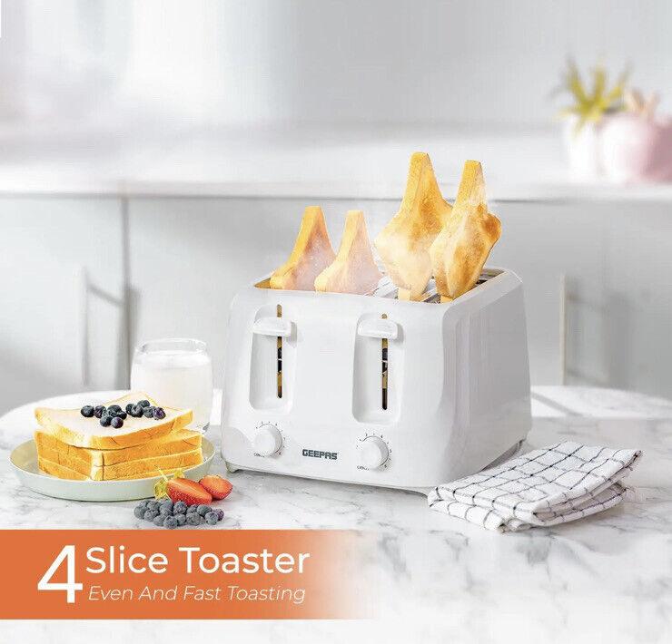 GEEPAS White 4 Slice Toaster Family Size 1400W with Variable Browning Control 4