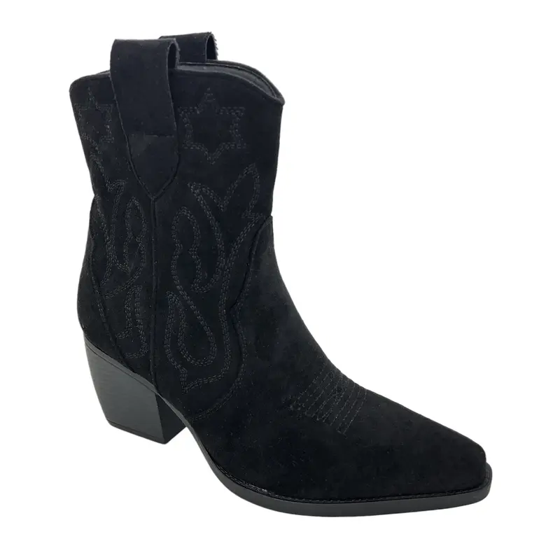 SAINT VINNA Women Faux Suede Zip Up  Embroidered Low Heel Mid Calf Cowboy Boots Girls Comfortable Footwear Classic Stylish 2