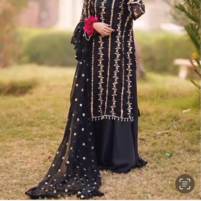 Kit Kat Chiffon Embroidered Black Kameez With Trouser - | PD-1114-6| Wedding Boat Neck Elegant Dress Dupatta 1