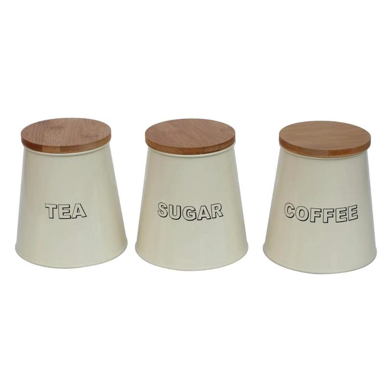 3PC Tea, Sugar & Coffee Set – Conical Shaped Metal Kitchen Storage Storage Jar Canisters 0