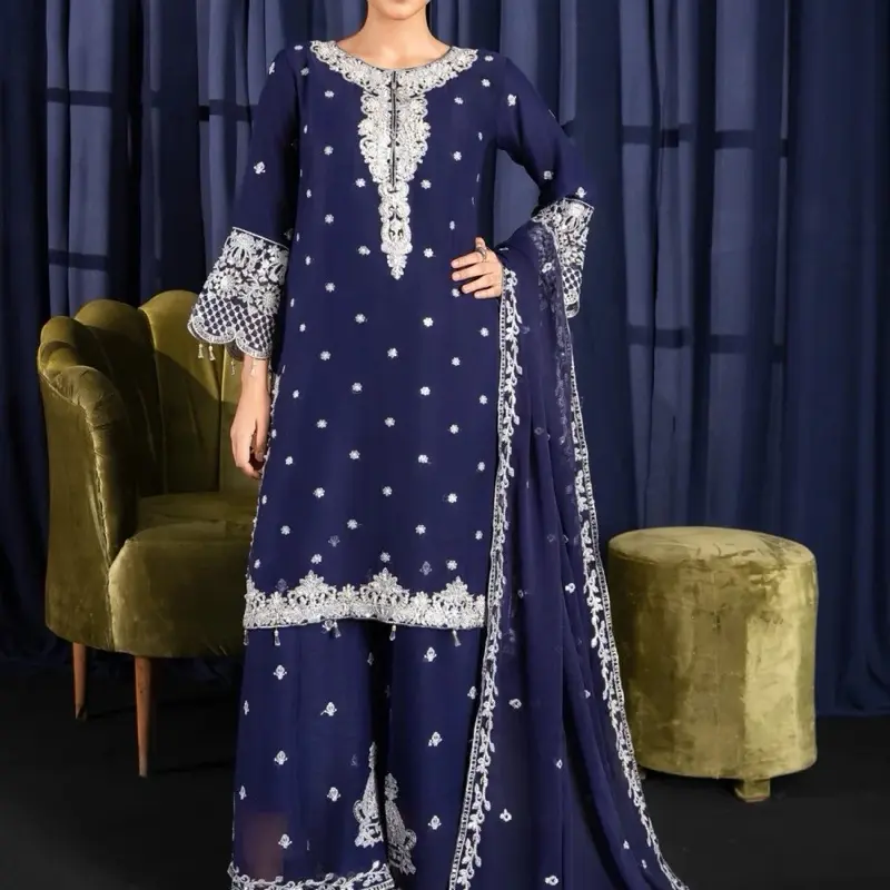 Zehra by Dhannak - Three Piece Full Embroidered Chiffon Women Suit with Sharara- Luxury Party Wear Collection Dress Dupatta