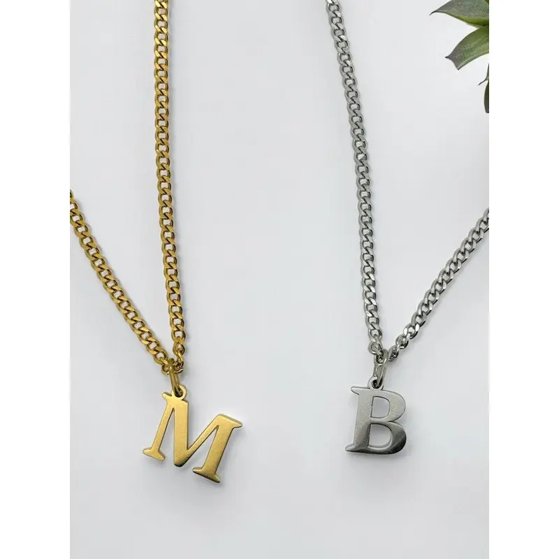 Classic initial necklace in silver or gold tone water resistant 1