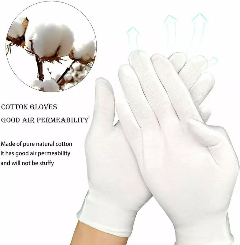 6 Pairs 100% Cotton White Gloves – Moisturizing, Dermatological, Eczema Relief 6
