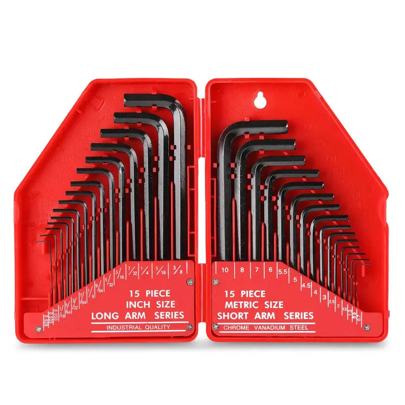 HIGH QUALITY 30 PIECES SET OF HEX KEY ALLEN ALAN ALLAN KEY LONG SET KIT WITH CASE METRIC & IMPERIAL WITH BEAUTIFUL RED CASE 0