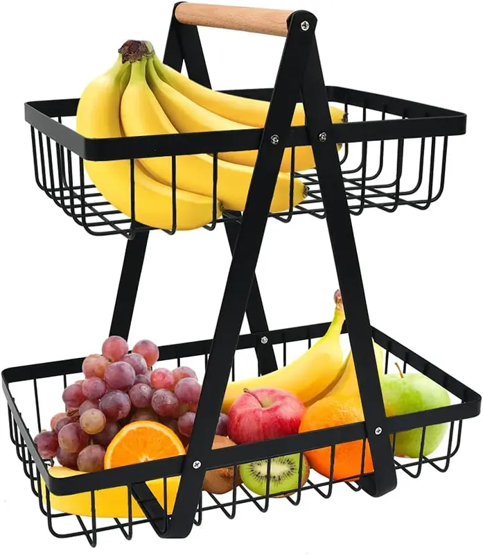 2-Tier Fruit Storage Basket – Multi-Purpose Fruit & Vegetable Holder, Bread Basket & Kitchen Organizer Decorative 0