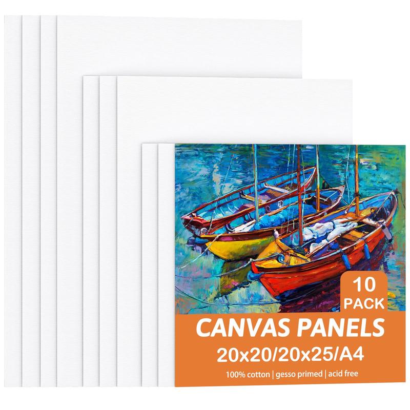 Koncci Canvas for Painting, Set of 10 Canvas Panels - 20x20cm, 20x25cm, A4(21x29.7cm), 100% Cotton Acid-Free Pre Stretched Canvas Board, Blank Painting Canvas for Art, Acrylic, Oil, Watercolor Paint 1