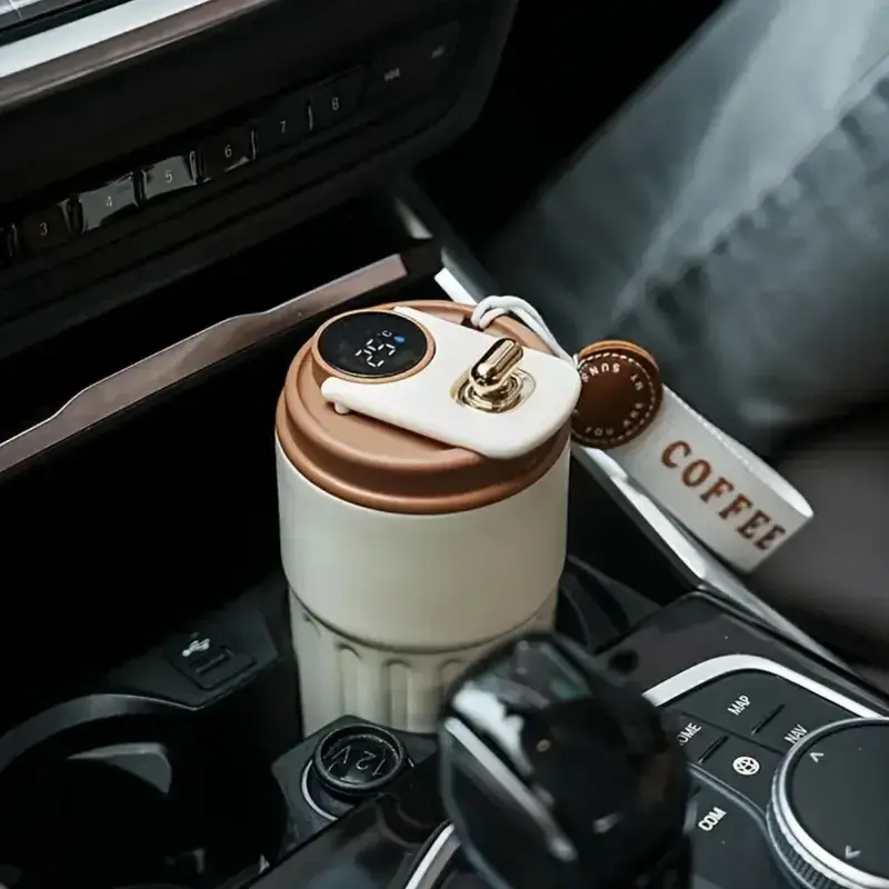 Portable Temperature Display Insulated Coffee Mug, Vacuum Insulated Bottle with Strap, Tumbler Cups, Drinkware for Home Office Travel！. 5