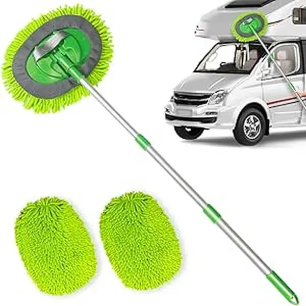 Car Cleaning Brush, 2 in 1 Microfibre Mop With Mittens, Car wash Kit For Cleaning Van Truck Caravan, Scratch Free (2 x Mop Head), Cleaning Accessories