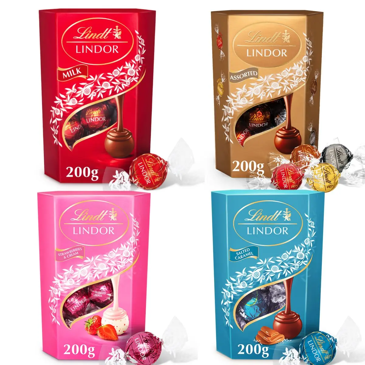 Lindt Lindor Chocolate Varity box 4 boxes 200g Each
