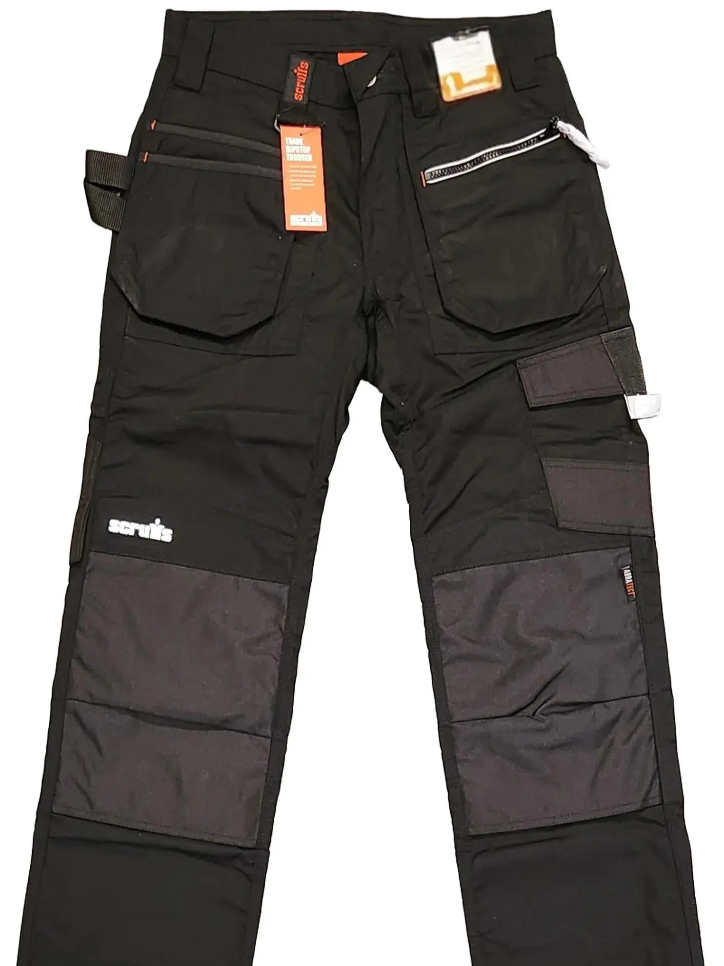 Scruffs Ripstop Work Trousers with Multiple Pockets, Black, Various Sizes - Cotton, Fabric