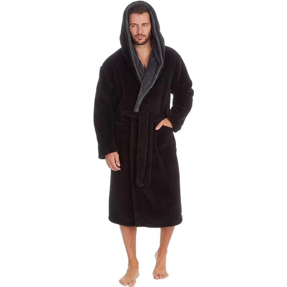 MICHAEL PAUL Dressing Gowns for Men | Super Soft Snuggle Hooded Dressing Gown in Grey Navy Black | Men's Warm and Cozy Fleece Nightwear Robe | Gifts for Him,  SNUGGLY FEEL, SOFT & COMFY, FASHIONABLE COLOURS, FREE SHIPPING Menswear Loungewear