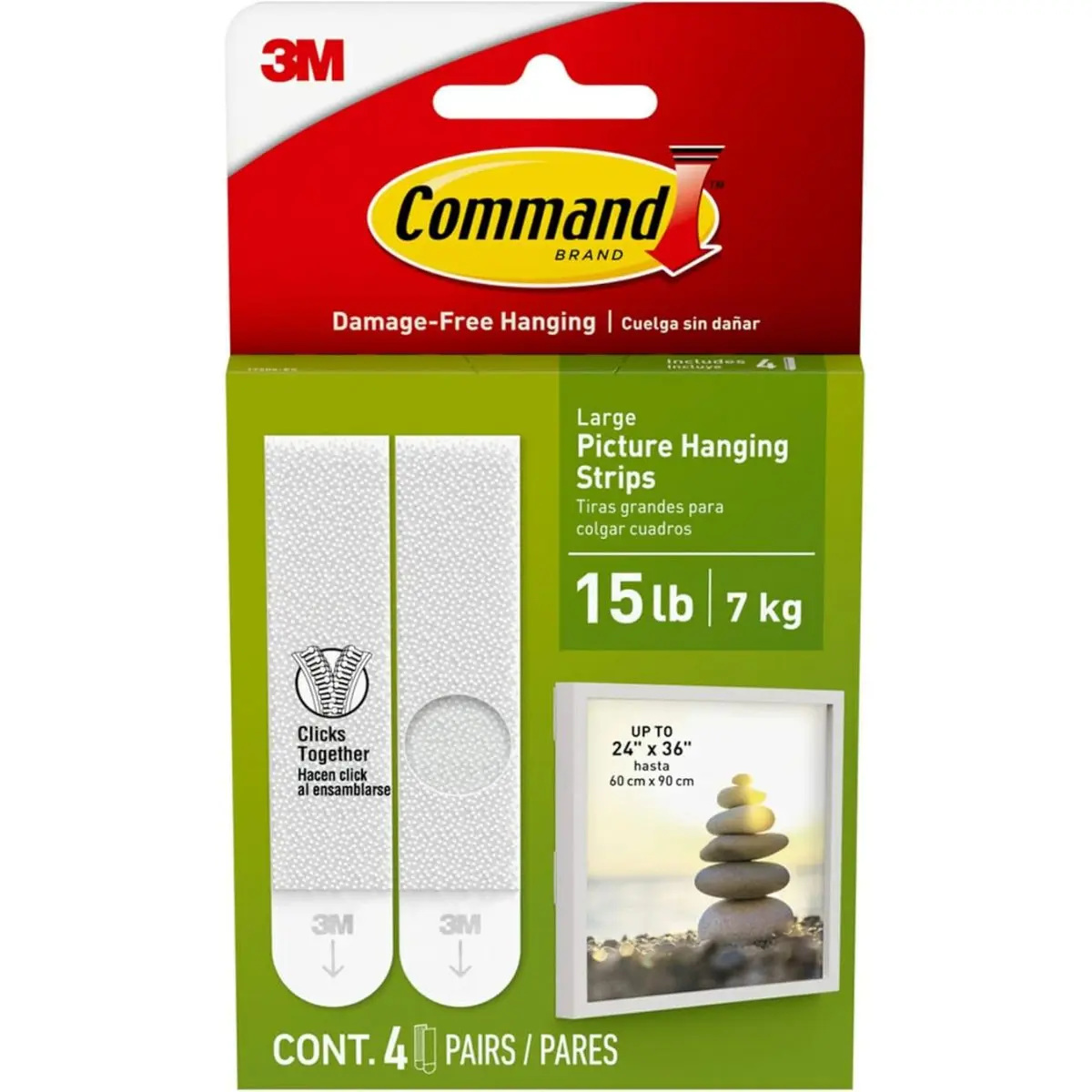 Command Large Picture Hanging Strips, Adhesive Strips - 4 Pairs (8 Strips), White - Damage Free Hanging - For Pictures, Frames and Mirrors, Wall Décor and...