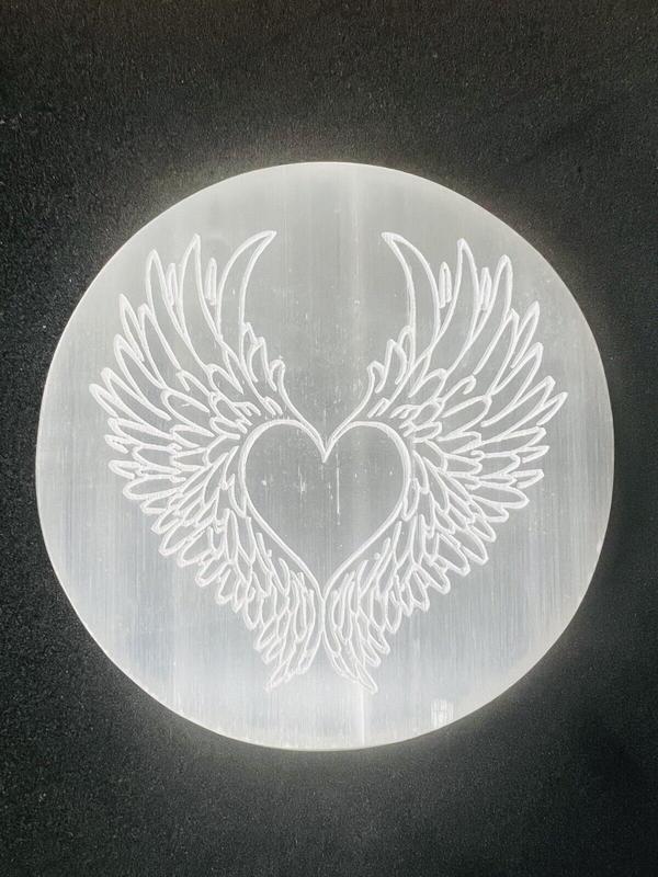 Selenite Charging Plate , Crystal Charging Grid Plate/Disc, Healing Crystal, Energy Healing, Engraved Selenite Charging Plate, Selenite Disc Bag Pendant 9