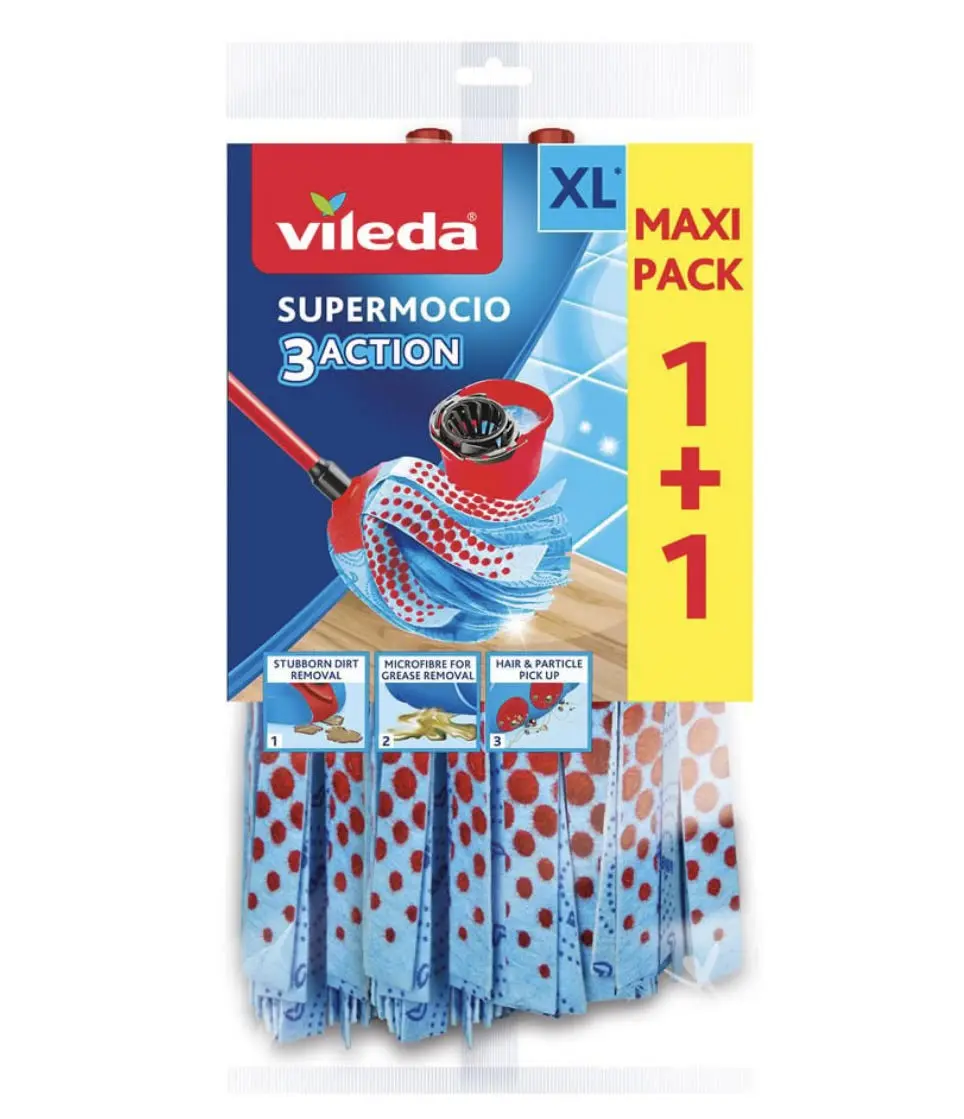 Vileda SuperMocio 3 Action Refill  -Extra large microfibre mop head pack of 2 Cleaning