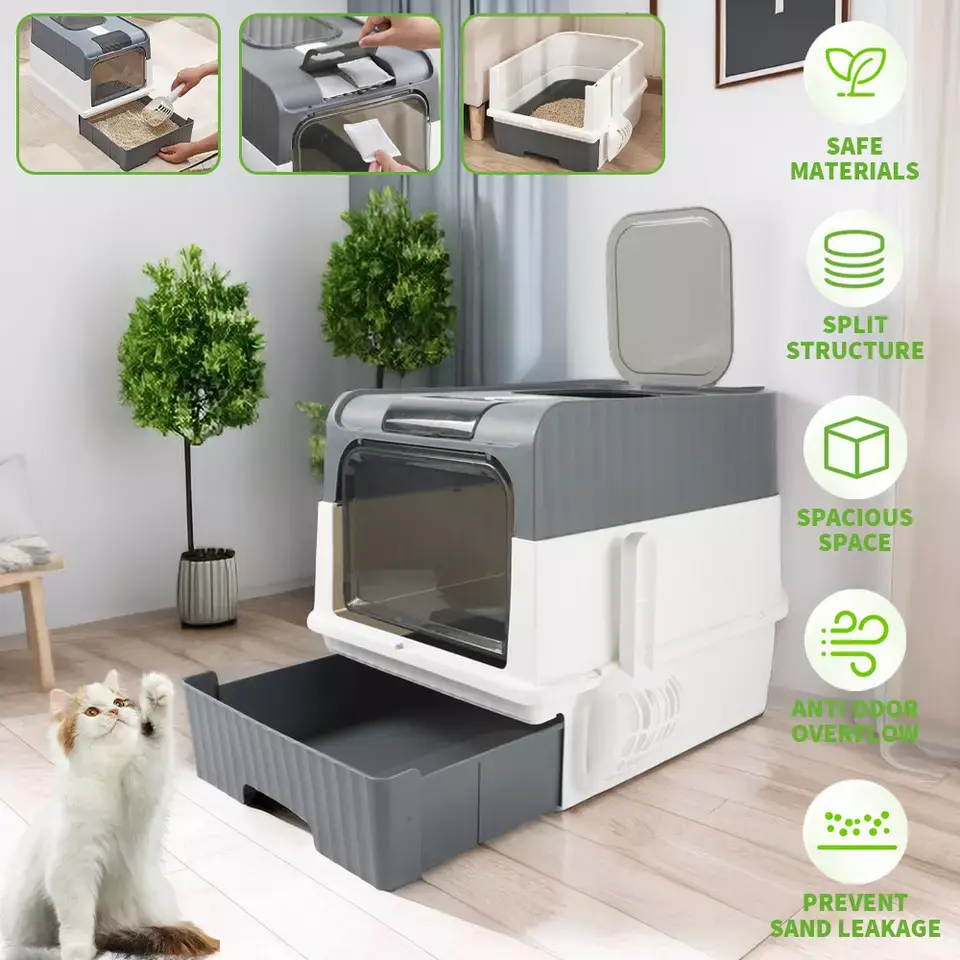XLarge Cat Litter Box Self Cleaning Pan Drawer Anti-Splashing Cat Potty Tray