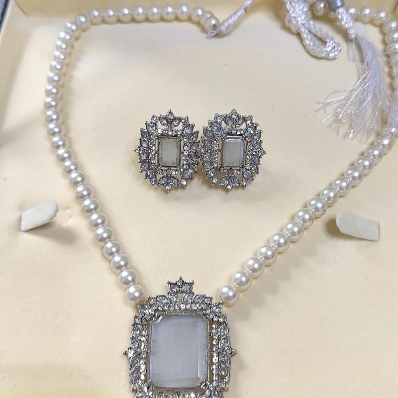 Pearl zirconia mala set with studs Auspicious MJB05 3