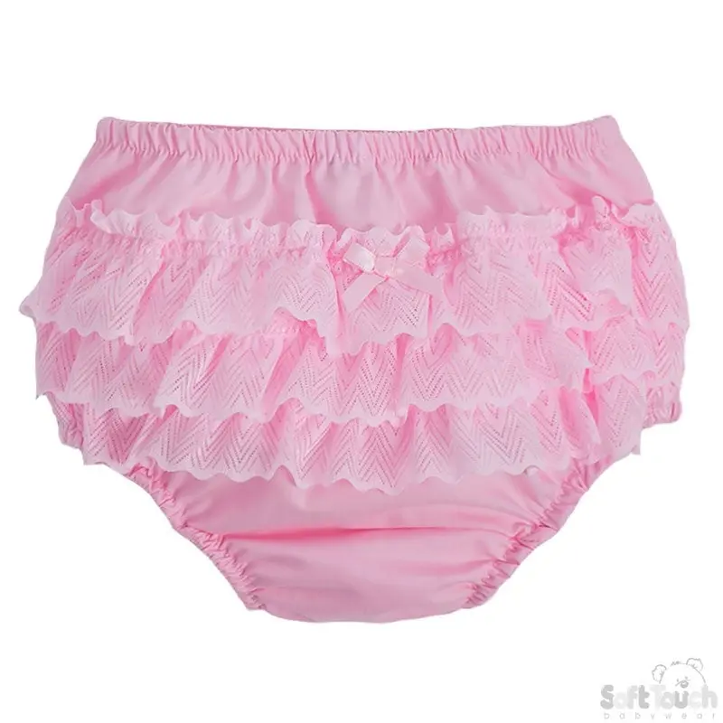 Pink Perforated Frilled Lace Jam Pants
