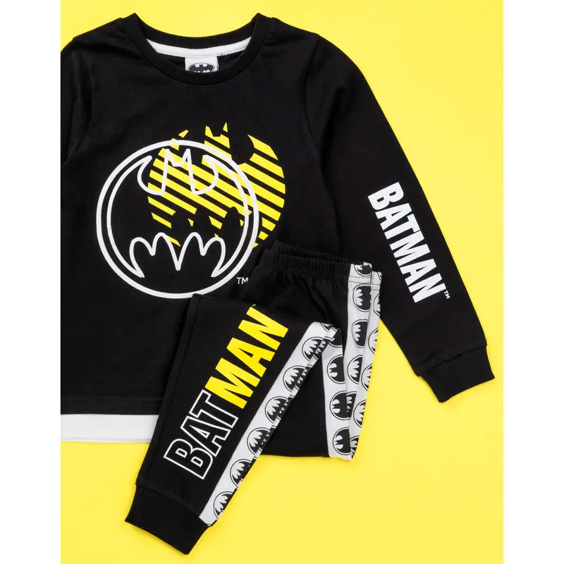 Vanilla Underground x DC Comics Boys Black Stylised Batman Logo & Icons Long Sleeve Long Leg Pyjama Set 6