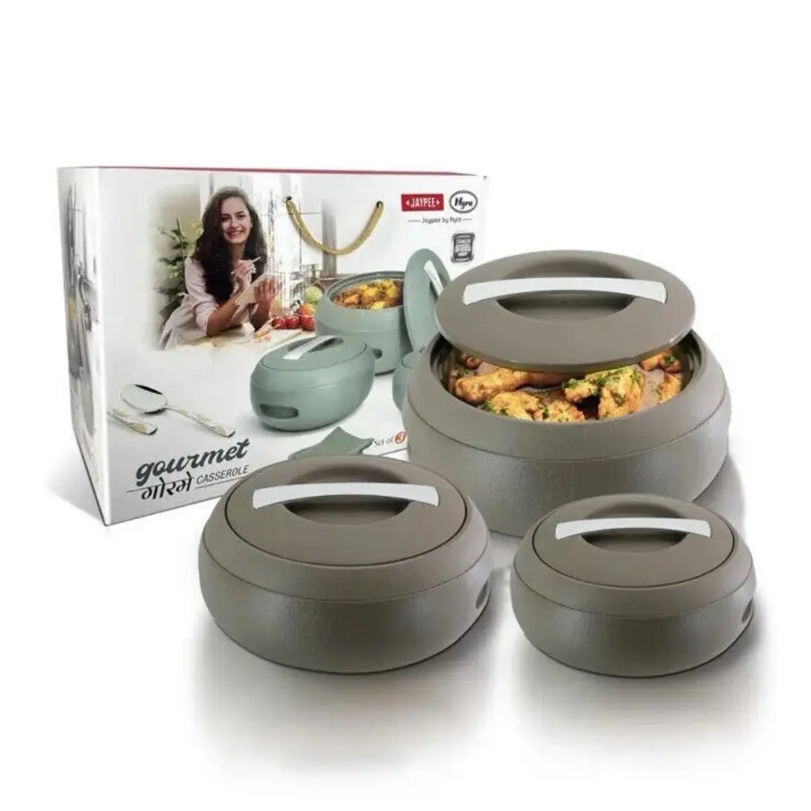 Insulated Casserole Dishes | Serving Dishes With Lid | Stainless Steel Inner | Keep Food Warm | Thermal Food Container | Hot Pot | Set of 3-2L, 3L, 5L Lightweight Cookware Glass