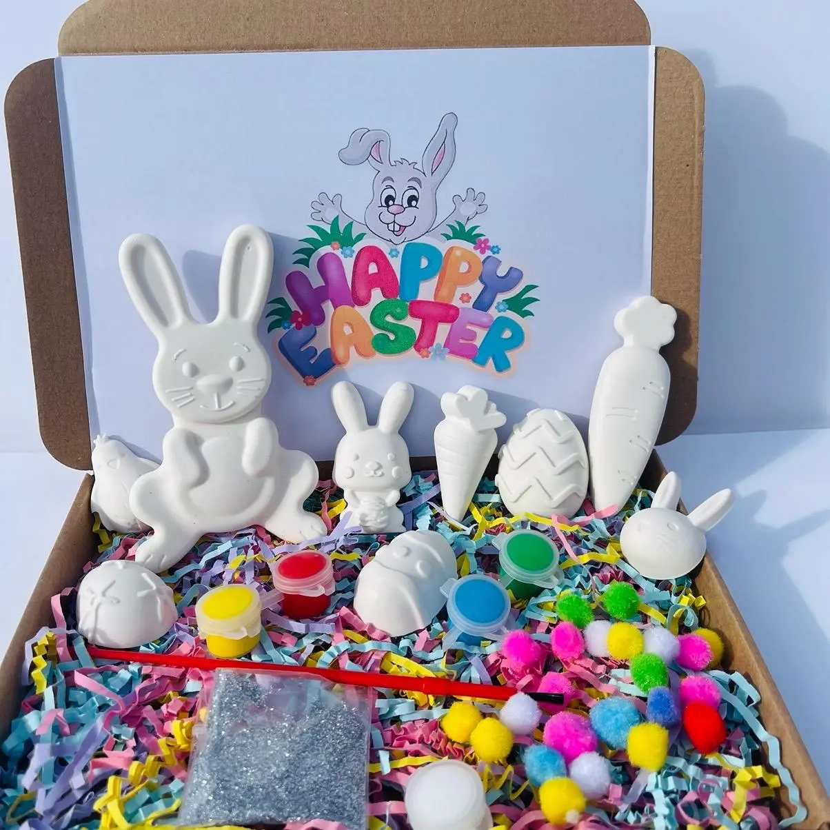 Easter Paint Kit -  Kids Activity Box Bunny Rabbit and Eggs - DIY Craft Box