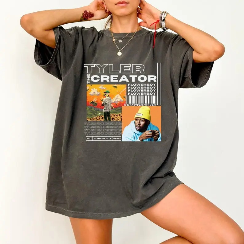 Tyler The Creator Shirt, LIMITED EDITION Vintage Flower Boy Album Shirt, Y2k Aesthetic Inpsired, Tyler The Creator Merch, 2017 Tour, Unisex Cotton Top Womenswear Grey