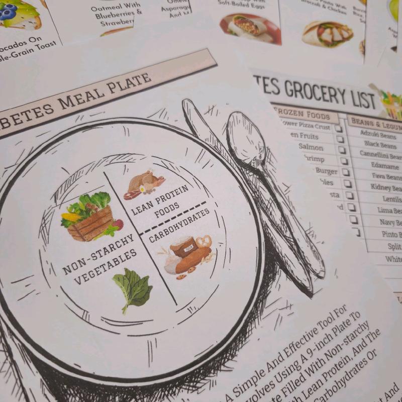 Diabetes Meal Plan, Food Chart, Grocery list, BM Blood Sugar log, Diabetic food list, Meal Planner, Diabetic Diet 6