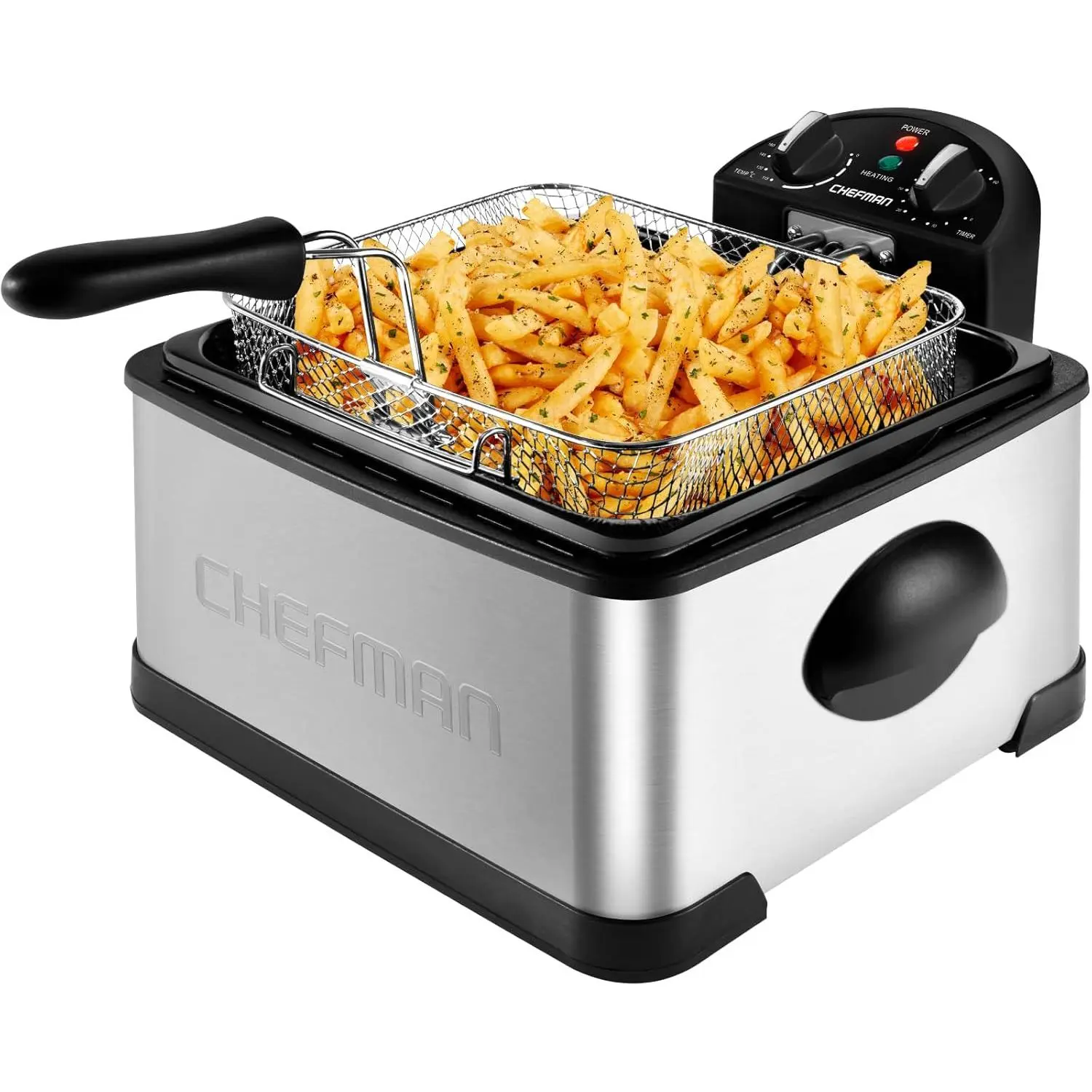 Chefman 4.3 Litre Deep Fat Fryer w/Basket Strainer, XL Jumbo Size, Adjustable Temperature & Timer, Perfect for Fried Chicken, Shrimp, Chips & More, Removable Oil-Container, Stainless Steel
