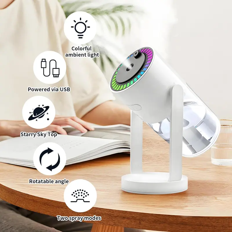 Humidifier USB Powered with Starry Sky Projection Timer Function for 6-8 Hours Auto Shut-off and Colorful Lighting Design Ideal for Bedroom Car and Office (white) 3