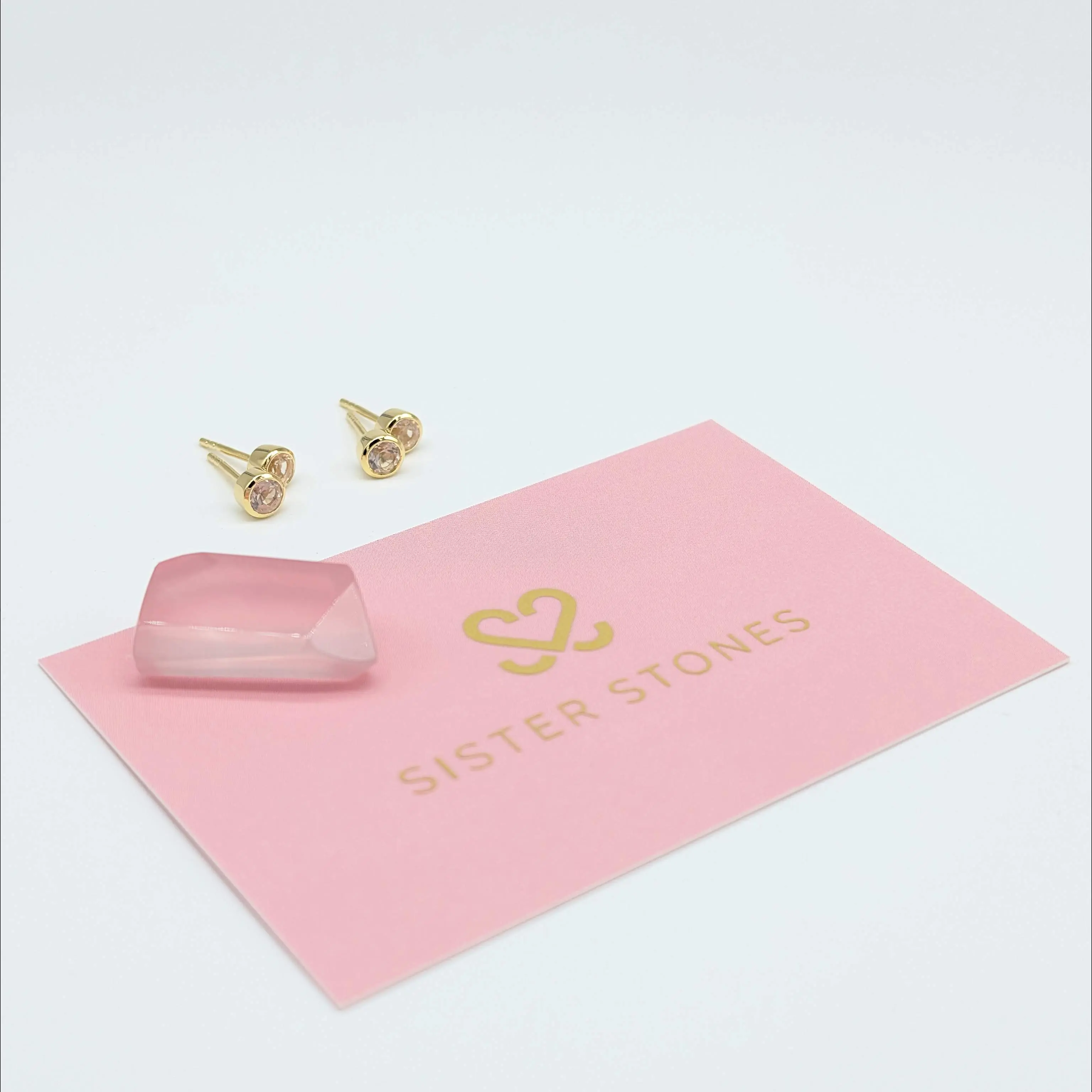 Set of 2 pairs - Round Rose Quartz 18k Vermeil Stud Earrings
