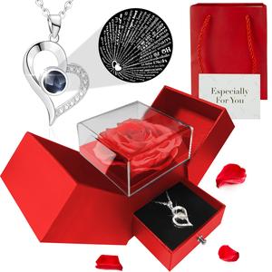 TANNESS Preserved Real Rose Gifts for Women,Mum,Wife,Eternal Flowers Rose with I Love You Necklace in 100 Languages,Gifts for her on Birthday, Anniversary, Valentine's Day, Mother's Day, Christmas