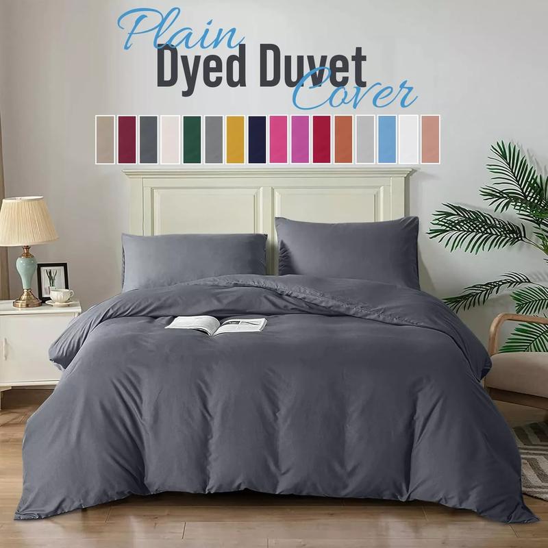Luxurious 3-Piece Plain Dyed Microfiber Duvet Cover Set with 2 Pillowcases Poppers Closure Soft Breathable Luxury Microfiber Dyed Duvet Cover Sets  in Solid Colors - Single, Double, King, Super King 1