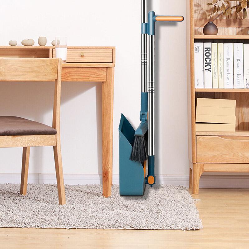 Product Introduction of Long Handled Dustpan and Brush Set Strong Metal Handle Dust Pan & Broom Sweeper Cleaning Collapsible 14