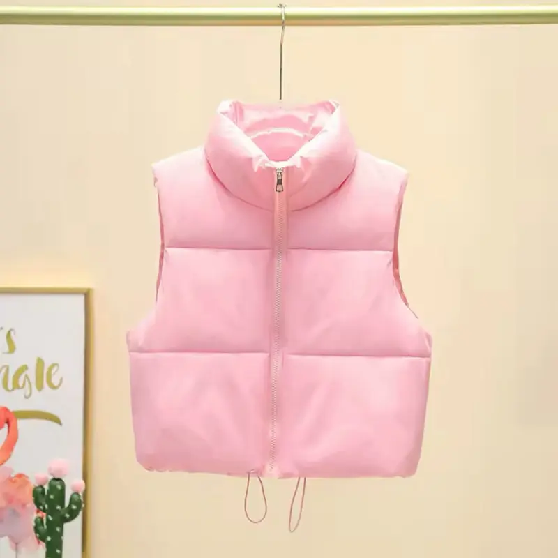 Women's Short Down Sleeveless Vest with Zipper Jacket - Quilted Cropped Coat for Casual Fashion - Tops, Womenswear Comfort Basic Minimalist 3